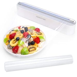 Plastic Wrap Dispenser with Cutter,Plastic Food Wrap Dispenser with Slide Cutter Refillable Cling Film Dispenser with 250′ of Professional BPA Free Cling Film.