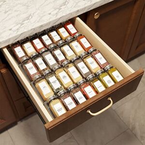 Spice Drawer Organizer with 28 Spice Jars and 378 Spice Labels, Seasoning Rack Tray Insert for Kitchen Drawers, 12.8″ Wide x 17.5″ Deep