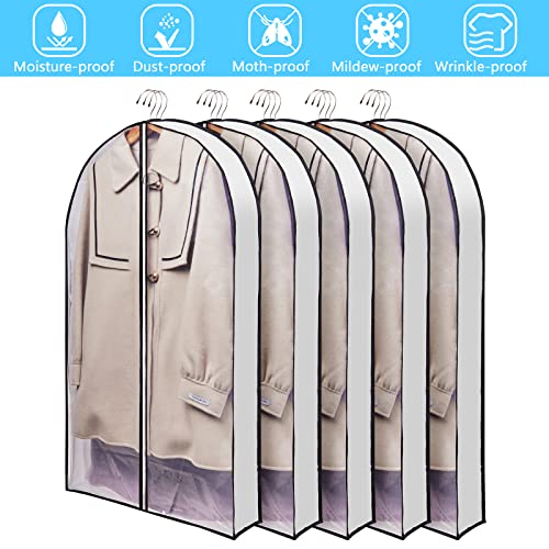 40″ Garment Bags for Travel, Suits Bag with 4″ Gusset for Hanging Clothes Closet Organizer Storage Protector Cover Clear Moth Dust Proof Breathable for Sweater Coat Jacket Shirts 5 Packs-White | The Storepaperoomates Retail Market - Fast Affordable Shopping
