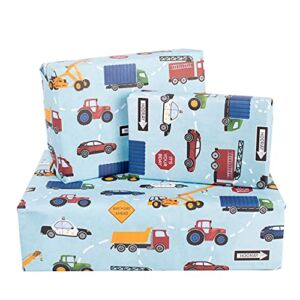 CENTRAL 23 – Wrapping Paper for Boys – 6 Sheets of Birthday Gift Wrap – Police Cars Trucks and Tractors – For Kids – Children – Recyclable