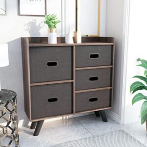 Lamerge 5 Drawers Organizer Cabinet,Storage Dresser with Removable Fabric Drawers, Wood Frame Closet Storage, Organizer Unit End/Side Table for Living Room, Bedroom,Dark Brown and Grey, (SD5-01)