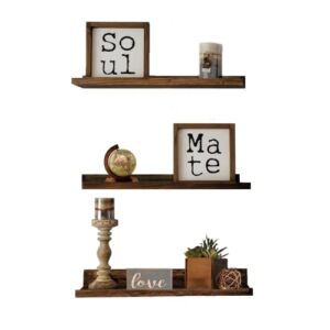 Ty Creations| 24 Inch Long Floating Shelves for Wall, Real Wood Rustic Picture Ledge Large Wall Shelf for Bedroom, Living Room, Bathroom, Kitchen and Office, Set of 3 differentsizes