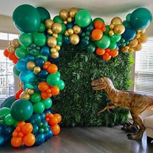 135pcs Jungle Party Balloon Arch Green Orange Gold Balloon Garland for Jungle Dinosaur Themed Party Kids Boys Birthday Party and Animal Party Decorations
