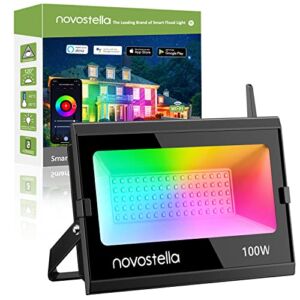 Novostella 100W Smart LED Flood Lights, RGB, Second-Generation WiFi Outdoor Dimmable Color Changing Stage Light, IP66 Waterproof, Multicolor Wall Washer Light, Work with Alexa, 1 Pack