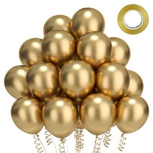 Gold Metallic Chrome Latex Balloons – 62Pack 12 inch Round Helium Balloons for Birthday Wedding Graduation Baby Shower Party Decorations