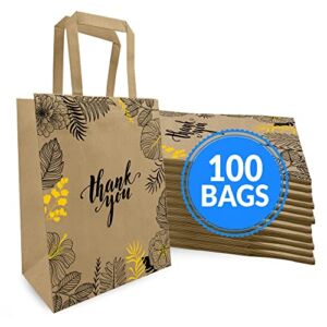 Reli. Paper Bags | 100 Pcs Bulk | 8″x4.5″x10.25″ | Paper Thank You Bags | Brown Paper Bags with Handles, Printed | Small Thank You Gift Bags for Guests | Gifts, Wedding, Merchandise, Business