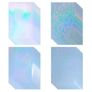 32 Sheets Holographic Clear Vinyl Holographic Sticker Paper Self Adhesive Waterproof Transparent Overlay Film Holographic Overlay with A4 (11.7 x 8.3 Inch) 4 Styles Mixed