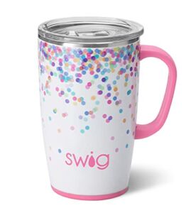 Swig Life 18oz Travel Mug with Handle and Lid, Cup Holder Friendly, Dishwasher Safe, Stainless Steel, Triple Insulated Coffee Mug Tumbler (Confetti)