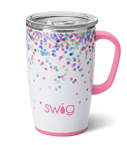 Swig Life 18oz Travel Mug with Handle and Lid, Cup Holder Friendly, Dishwasher Safe, Stainless Steel, Triple Insulated Coffee Mug Tumbler (Confetti) | The Storepaperoomates Retail Market - Fast Affordable Shopping
