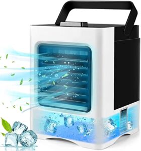 Portable Air Conditioner, Personal Air Cooler, Personal Evaporative Air Cooler Quiet Desk Fan with 3-Speed, Cordless Rechargeable 3 in 1 Humidifier Misting Fan with Handle for Room Office Home