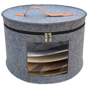 Aeeteek Hat Storage Box 17″ D x 10.2” H Hat Travel Case Clothes Storage Bin for Women Stuffed Animal Toy Organizer Home Use Container Bucket with Lid and Transparent Front Cover (Grey-B (43*26CM))