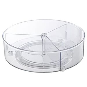 Empaxum Clear Lazy Susan Organizer with 3 Dividers 10.7″ Plastic Divided Lazy Susan Turntable for Cabinet Medicine Cabinet Organizer Divided Spinning Storage for Kitchen, Pantry, Countertop, Bathroom