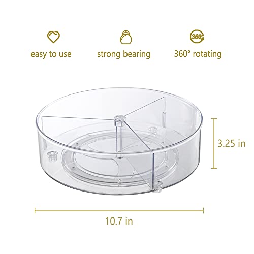 Empaxum Clear Lazy Susan Organizer with 3 Dividers 10.7″ Plastic Divided Lazy Susan Turntable for Cabinet Medicine Cabinet Organizer Divided Spinning Storage for Kitchen, Pantry, Countertop, Bathroom | The Storepaperoomates Retail Market - Fast Affordable Shopping
