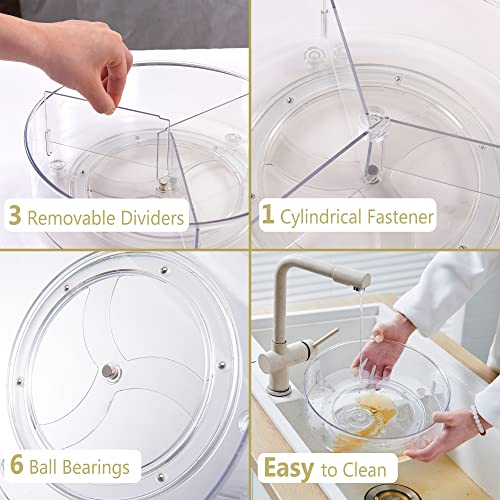Empaxum Clear Lazy Susan Organizer with 3 Dividers 10.7″ Plastic Divided Lazy Susan Turntable for Cabinet Medicine Cabinet Organizer Divided Spinning Storage for Kitchen, Pantry, Countertop, Bathroom | The Storepaperoomates Retail Market - Fast Affordable Shopping
