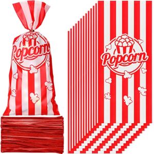 250 Pcs Popcorn Bags for Party, Popcorn Treat Bags Set, 100 Pcs Cellophane Candy Bags Stripe Cookie Snack Bags with 150 Twist Ties for Christmas Circus Carnival Birthday Party Favor(Strip Style)