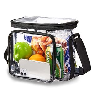 Clearworld Stadium Approved Clear Lunch Bag,See Through Lunch Box with Adjustable Strap and Front Zipper Pocket,Easy to Clean and Water Resistant Tote Bag for Work, School, Concerts,Sports