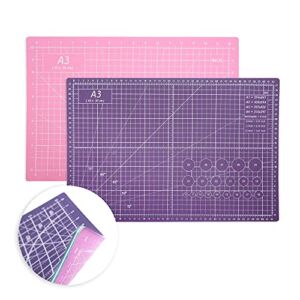 AIRGAME Self Healing Cutting Mat 18 inchx12 inch Non-Slip PVC Double Sided 5-Ply A3 Art Craft Rotating Mat, Rotary for Quilting, Sewing Crafts Hobby Fabric Precision Scrapbooking Project(Pink/Purple)