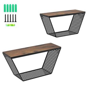 Trwcrt Trapezoid Floating Wall Shelves Set of 2, Rustic Wall Mounted Storage Shelf for Bedroom Living Room Bathroom Kitchen