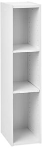 IRIS USA Small Shelving Unit with Adjustable Wood Shelf for Small Spaces, 3 Shelf, 8 inch Stackable Shelves, White Bookcase