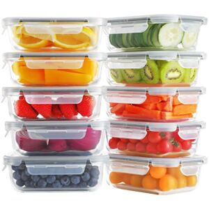 Bayco 10 Pack Glass Meal Prep Containers, Glass Food Storage Containers with Lids, Airtight Glass Lunch Bento Boxes, BPA-Free & Leak Proof (10 lids & 10 Containers) – Grey