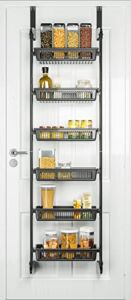 keren 6-Tier Over The Door Pantry Organizer – 6-Tier Home Organization Steel & Resin Construction with Sturdy Hooks Hanging, Cans, Spice, Storage, Closet, Black, (18.5 x 63.2 Inch)