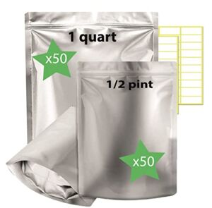 NEWAYLIFE 100 Quart Mylar Bags and 1/2 Pint Mylar Bags for Food Storage, Stand-Up Zipper pouches for Long Term Food Storage, Resealable and Heat Sealable. Mylar bags 4×6