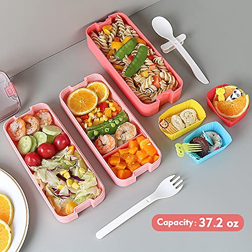 Onanuto Bento Box Adult Lunch Box, 3 in 1 – kids bento box kit with Sandwich Cutters, Microwave Safe Lunch Containers with Lunch Bag Stackable Bento Lunch Box Set (Pink) | The Storepaperoomates Retail Market - Fast Affordable Shopping