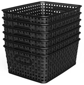 WYT Woven Storage Organizer Basket, 6-Pack Black Plastic Weave Baskets, 10.1 x 7.55 x 4.1