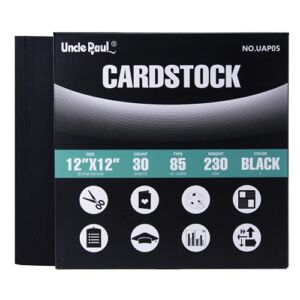 Black Cardstock – 12’’ x 12’’ 85lb Cover Card Stock Paper Perfect for Scrapbooking, Crafts, Business Cards 30 Sheets 230g UAP05BK