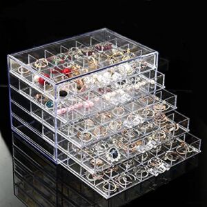 Earring Storage Box Organizer, Acrylic Jewelry Storage Box Holder 5 Drawers Transparent Jewelry Display Stand with 120 Small Compartments Gift Boxes for Women Girls