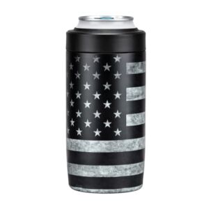 4-in-1 Slim Can Cooler Easy to Hold Insulated Beer Can Holder Double-walled Stainless Steel for All 12 Oz Cans (Black America Flag 2)