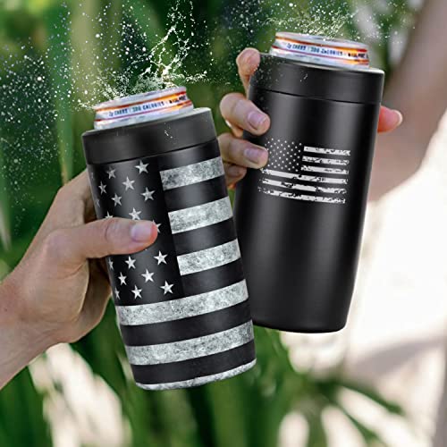 4-in-1 Slim Can Cooler Easy to Hold Insulated Beer Can Holder Double-walled Stainless Steel for All 12 Oz Cans (Black America Flag 2) | The Storepaperoomates Retail Market - Fast Affordable Shopping