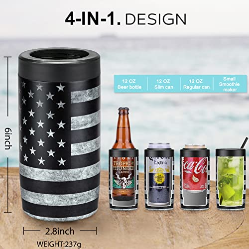 4-in-1 Slim Can Cooler Easy to Hold Insulated Beer Can Holder Double-walled Stainless Steel for All 12 Oz Cans (Black America Flag 2) | The Storepaperoomates Retail Market - Fast Affordable Shopping
