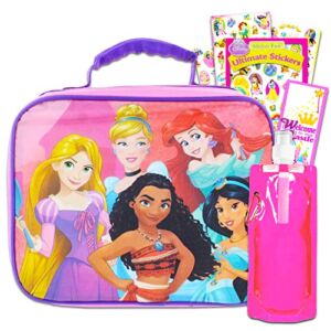 Disney Princess Lunch Bag Set For Girls, Kids – Bundle with Princess School Lunch Box With Pink Water Pouch, Princess Stickers And More Princess School Supplies
