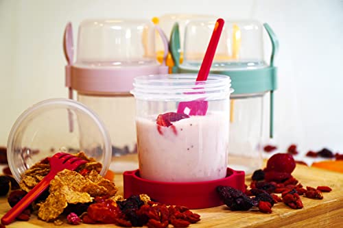 Salda 4 Pack 22 oz Breakfast On the Go Cups, Take and Go Yogurt Cup with Topping Cereal Cup with spoon and fork, Overnight Oats or Oatmeal Container Jar, Colorful Set of 4 (22, Oval, 4, 650ml) | The Storepaperoomates Retail Market - Fast Affordable Shopping