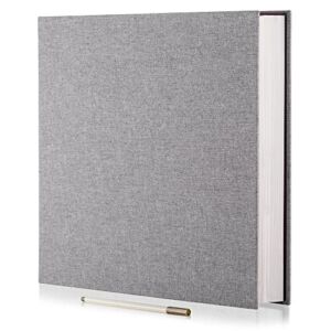 Photo Album Self Adhesive 3×5 4×6 5×7 6×8 8×10 8.5×11 11×10.6 Magnetic Scrapbook Album DIY Length 11×10.6 Inch 40 Pages Linen Cover DIY Photo Album with A Metallic Pen and DIY Accessories(Gray)