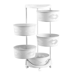Multi-Layer Kitchen Storage Rack Rotating Vegetable Organizer With Lockable Casters Living Room Standing Rack White 5F
