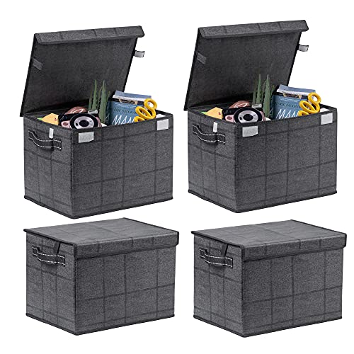 VENO 4 Pack Large Collapsible Storage Bin with Lid, Decorative Box, Cube, Organizer, Container for Home Office Shelf Closet Toys Clothes Sundries, Reusable and Sustainable (BLK/WIN – Set of 4) | The Storepaperoomates Retail Market - Fast Affordable Shopping
