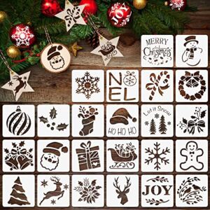 24Pcs Small Christmas Stencils 3×3 Inch for Painting on Wood Slice,DIY Christmas Ornaments