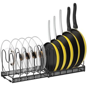 Pots and Pans Organizer, Expandable Pot Rack with 12 Adjustable Dividers, Pot Pan Lid Organizer Holder for Cabinet Countertop Cupboard Kitchen Storage