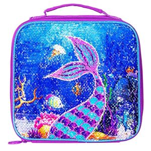 Lunch Box for Girls, Mermaid Insulated Bag, Kids Reversible Sequin Flip Color Change