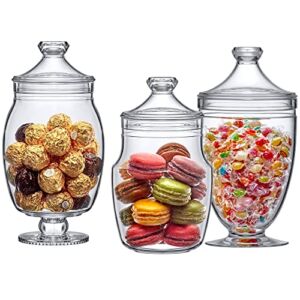 Amazing Abby – Keep – Acrylic Apothecary Jars (3-Piece Set), Plastic Jars with Lids, Bathroom Canisters, Vanity Organizers, Candy Buffet, Wedding Display, BPA-Free and Shatter-Proof
