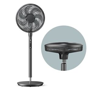 Smart DC-Motor Pedestal Fan, PATENT Wind Changing With Temp, Oscillating Standing Multi-Functional Fan, Air Circulator Fan, Ultra Quiet, With Touch-Screen & Remote Control, 9 Speeds & Turbo, Black