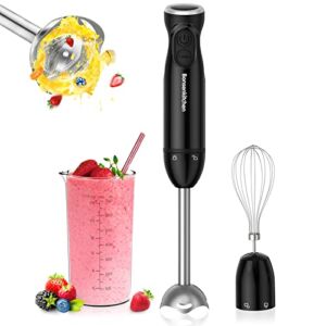 Bonsenkitchen Immersion Blender Handheld, 12-Speed and Turbo Hand Blender Electric with Sharp Blades, 3-In-1 Hand Held Stick Blender with Egg Whisk, 700ml Beaker for Soups, Smoothies, Sauce