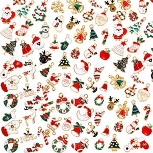 100 Pieces Cute Christmas Charms Pendants Xmas Santa Claus Pendants Mini Alloy Charms DIY Reindeer Pendants Snowman Charms for Necklace Bracelet Earrings Crafting Decoration Supplies