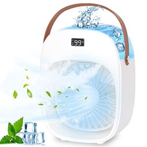 Portable Air Conditioner Fan, Mini Air Conditioner with 3600Mah Rechargeable Battery/Night Light, Personal Air Cooler with 3 Speeds/2 Mist/600ML Water Tank Lcd Display for Home Office Bedroom Outdoor