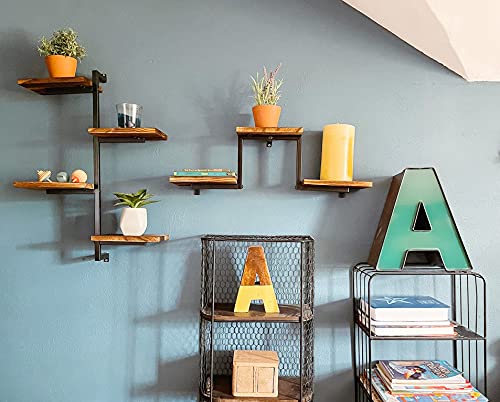 Farmhouse, Wall Mounted Floating Shelves – Set of 2 Decorative Shelves w/ Metal Brackets – Industrial Shelves for Bedroom, Living Room or Bathroom – Modern Wall Décor & Book Shelf Idea – Brown | The Storepaperoomates Retail Market - Fast Affordable Shopping