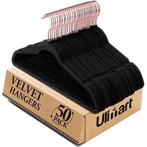 Ulimart Velvet Hangers -Hangers 50 Pack- Non Slip Hangers Heavy Duty Clothes Hangers – Hangers Non Slip Felt Hangers for Coats, Suit , Jackets, Pants & Dress Black Velvet Hanger