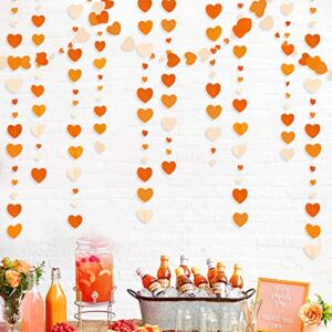 52 Ft Orange Heart Garland Gradient Heart Hanging Paper Streamer for Fall Autumn Wedding Bridal Shower Birthday Baby Shower Engagement Valentines Day Thanksgiving Harvest Party Decorations Supplies