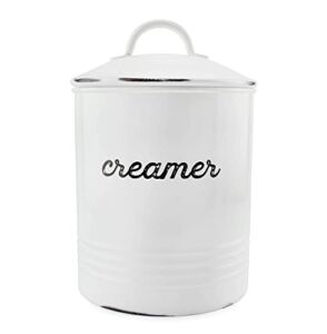 AuldHome Enamelware White Creamer Canister; Rustic Distressed Style Coffee Accessory Storage for Kitchen